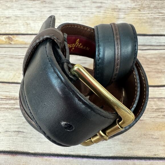 Cole Haan Mens Black Brown Leather Minimalist Preppy Classic Belt 85/34 - Picture 1 of 8